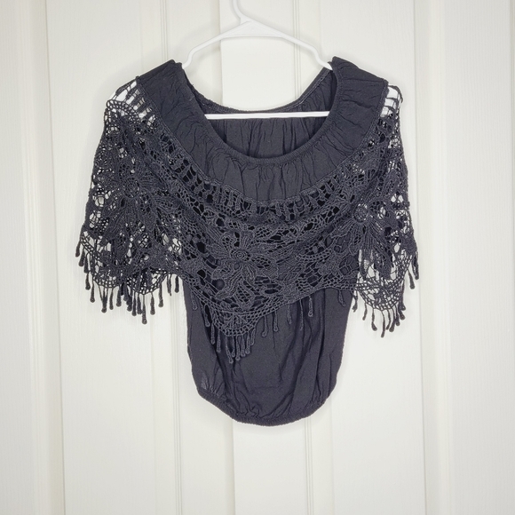 Axul Womens Off the Shoulder Black Crochet Top size Small Boho Western - Picture 3 of 3